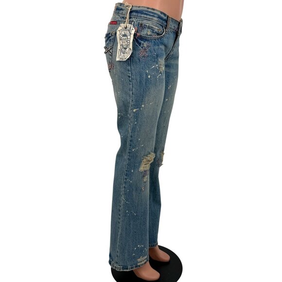 VTG NWT Abercrombie Distressed Rhinestone Beaded Embroidered Jeans | McBling Y2K - Picture 3 of 16